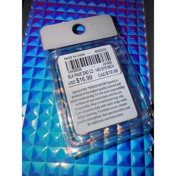 NWT Spencer Pierced Nation 14g 9/16" 316L Nipple Ring Black Bar Bling Gems Spark - Picture 6 of 6